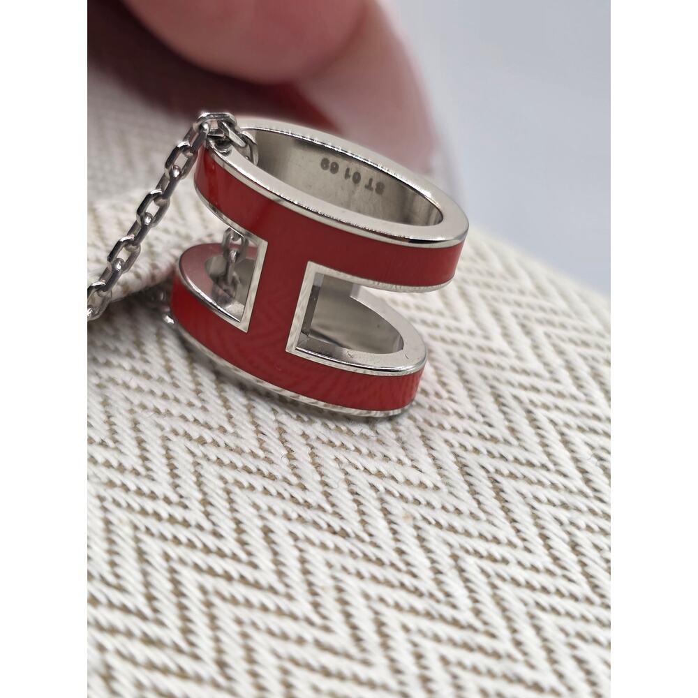 Hermes Red Enamel and Palladium Plated Pop H Pendant Necklace - Picture 10 of 14